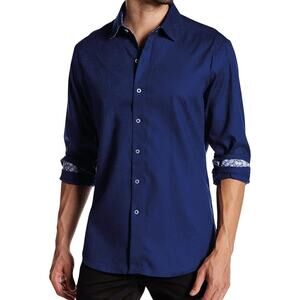 Robert Graham Men's M Navy Blue Button Down Shirt | Contrast Cuffs | Excellent